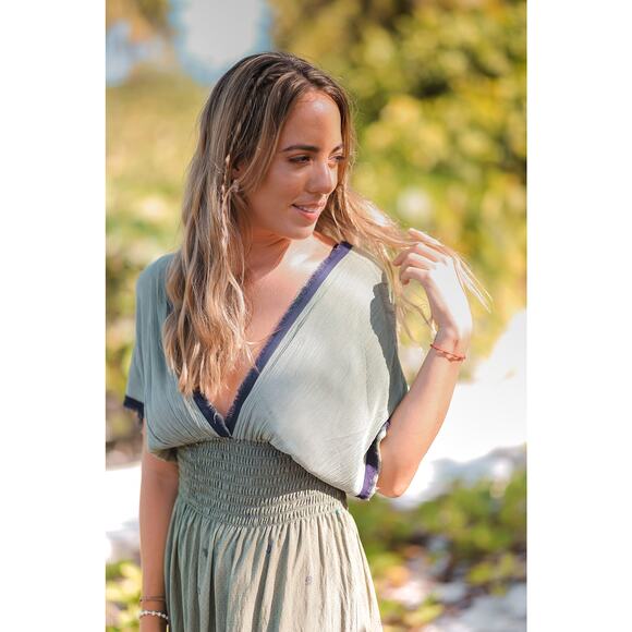 Maxi Dress T. ZOVICH Floral Green Purple Floral Mixed Media Smocked Chiffon Trim - Picture 5 of 10